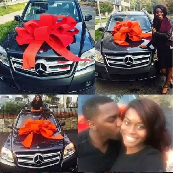 So Romantic! Nigerian Lady Gushes Over Her Man Who Surprised Her with a Brand New Benz to Mark 2 Years of Courtship (Photos)